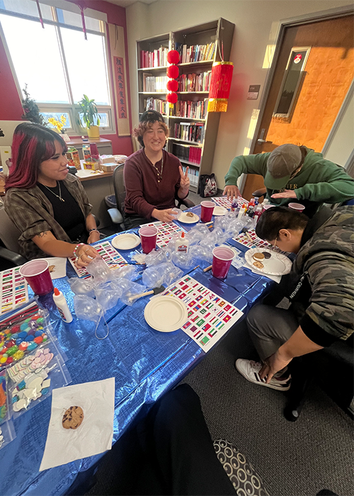 Students making ornaments